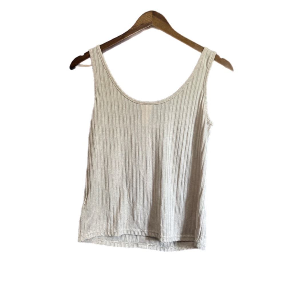 H&M Ribbed Knit Tank Top Womens Small Beige Excellent Button Front Scoop Neck - Picture 9 of 9